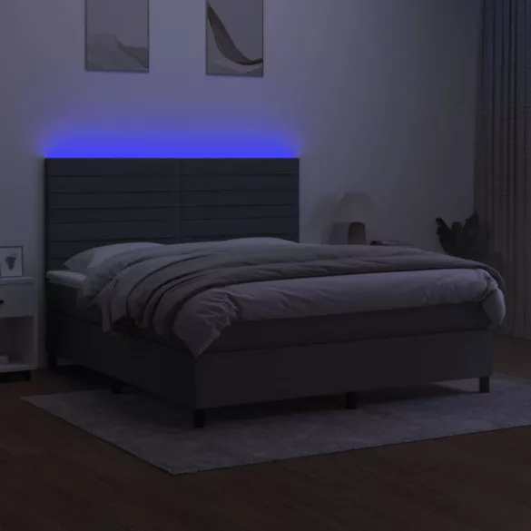 sötétszürke szövet rugós és LED-es ágy matraccal 180 x 200 cm