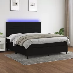 fekete szövet rugós és LED-es ágy matraccal 180 x 200 cm