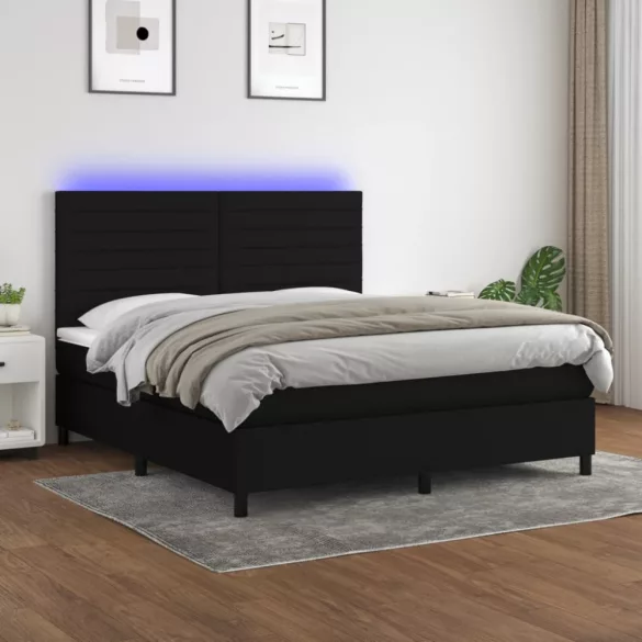 fekete szövet rugós és LED-es ágy matraccal 180 x 200 cm