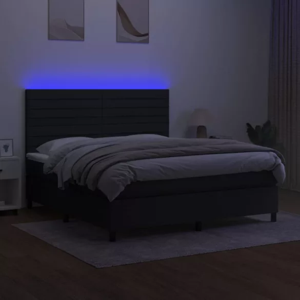 fekete szövet rugós és LED-es ágy matraccal 180 x 200 cm