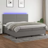 sötétszürke szövet rugós és LED-es ágy matraccal 200x200 cm