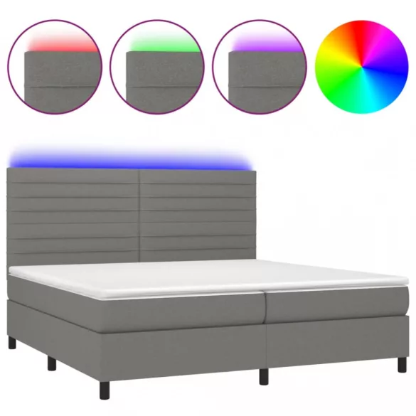 sötétszürke szövet rugós és LED-es ágy matraccal 200x200 cm