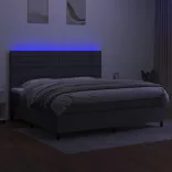 sötétszürke szövet rugós és LED-es ágy matraccal 200x200 cm