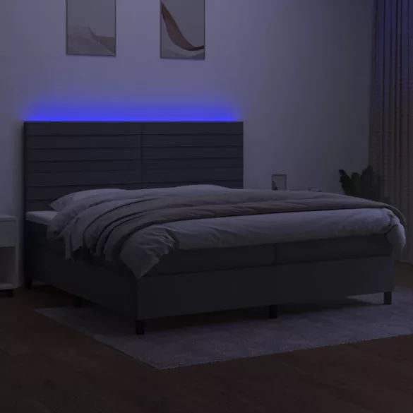 sötétszürke szövet rugós és LED-es ágy matraccal 200x200 cm