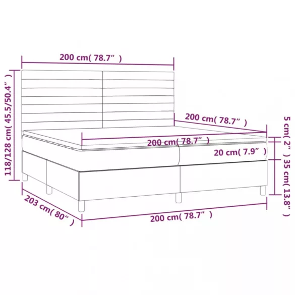 sötétszürke szövet rugós és LED-es ágy matraccal 200x200 cm