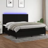 fekete szövet rugós és LED-es ágy matraccal 200x200 cm