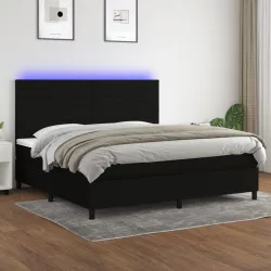 fekete szövet rugós és LED-es ágy matraccal 200x200 cm