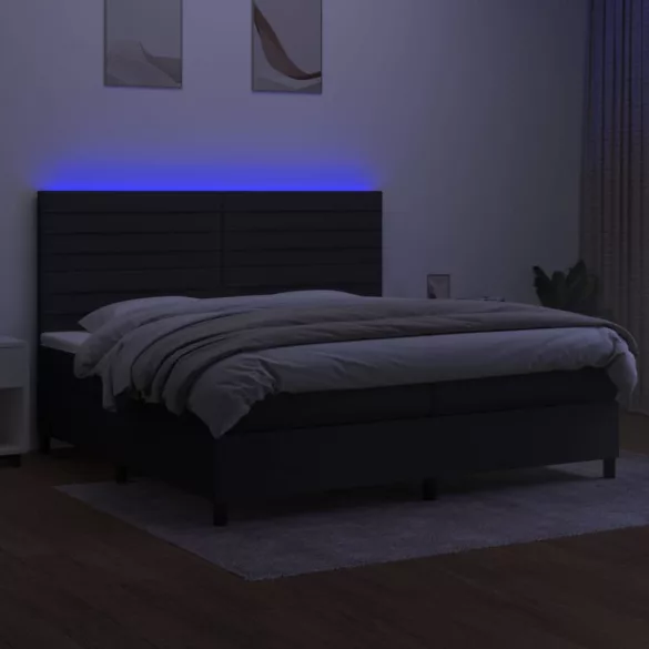 fekete szövet rugós és LED-es ágy matraccal 200x200 cm