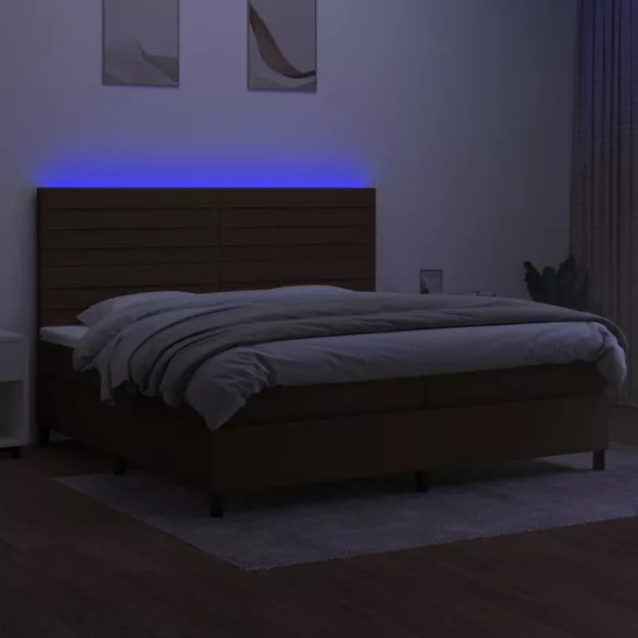 barna szövet rugós és LED-es ágy matraccal 200x200 cm