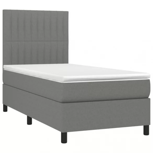 sötétszürke szövet rugós és LED-es ágy matraccal 80 x 200 cm