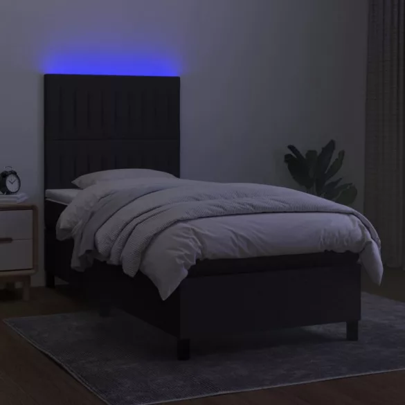 fekete szövet rugós és LED-es ágy matraccal 80 x 200 cm
