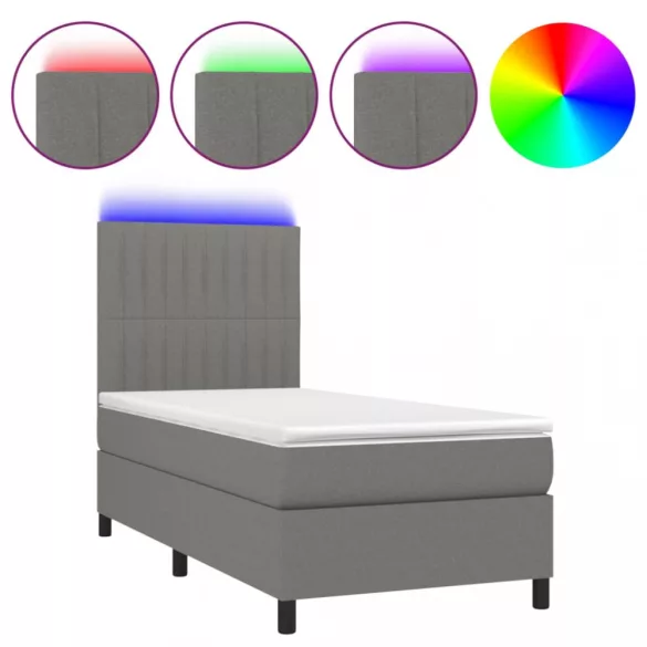 sötétszürke szövet rugós és LED-es ágy matraccal 90x190 cm