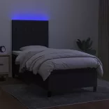 fekete szövet rugós és LED-es ágy matraccal 90x190 cm