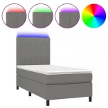sötétszürke szövet rugós és LED-es ágy matraccal 90x200 cm