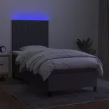 sötétszürke szövet rugós és LED-es ágy matraccal 90x200 cm