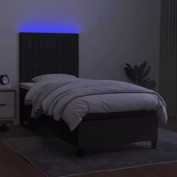 fekete szövet rugós és LED-es ágy matraccal 90x200 cm