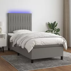   sötétszürke szövet rugós és LED-es ágy matraccal 100x200 cm
