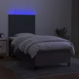 sötétszürke szövet rugós és LED-es ágy matraccal 100x200 cm