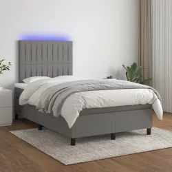   sötétszürke szövet rugós és LED-es ágy matraccal 120 x 200 cm