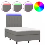 sötétszürke szövet rugós és LED-es ágy matraccal 120 x 200 cm