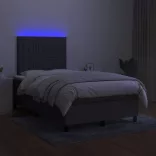 sötétszürke szövet rugós és LED-es ágy matraccal 120 x 200 cm