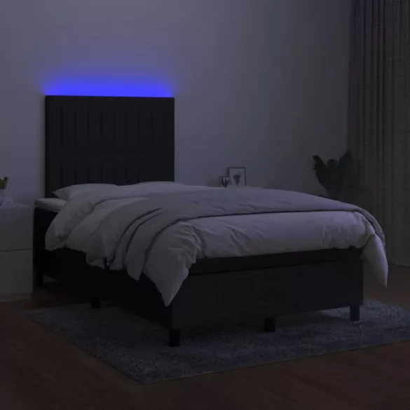 fekete szövet rugós és LED-es ágy matraccal 120 x 200 cm
