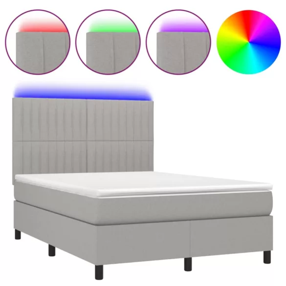 sötétszürke szövet rugós és LED-es ágy matraccal 140x190 cm