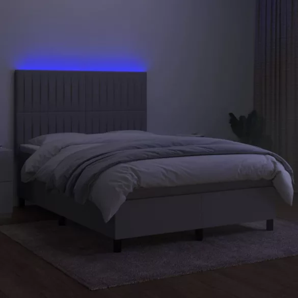 sötétszürke szövet rugós és LED-es ágy matraccal 140x190 cm