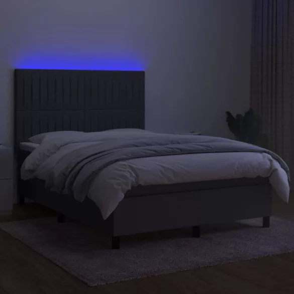 sötétszürke szövet rugós és LED-es ágy matraccal 140x190 cm