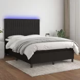 fekete szövet rugós és LED-es ágy matraccal 140x200 cm