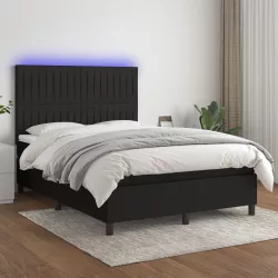 fekete szövet rugós és LED-es ágy matraccal 140x200 cm