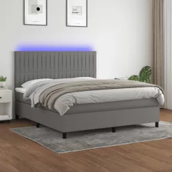   sötétszürke szövet rugós és LED-es ágy matraccal 160x200 cm