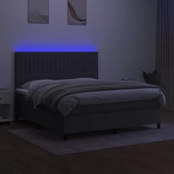 sötétszürke szövet rugós és LED-es ágy matraccal 160x200 cm