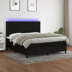 fekete szövet rugós és LED-es ágy matraccal 160x200 cm