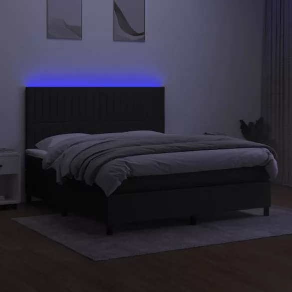 fekete szövet rugós és LED-es ágy matraccal 160x200 cm