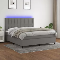   sötétszürke szövet rugós és LED-es ágy matraccal 180 x 200 cm