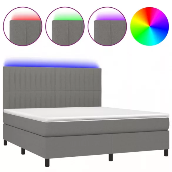 sötétszürke szövet rugós és LED-es ágy matraccal 180 x 200 cm