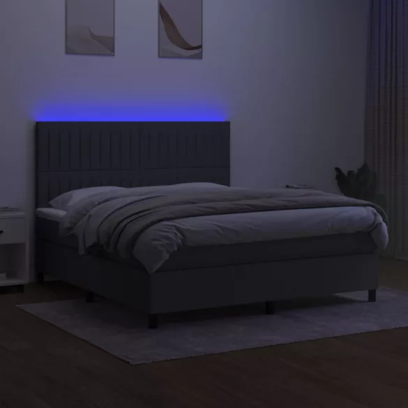 sötétszürke szövet rugós és LED-es ágy matraccal 180 x 200 cm