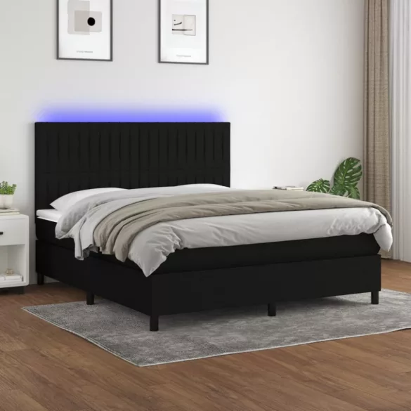 fekete szövet rugós és LED-es ágy matraccal 180 x 200 cm