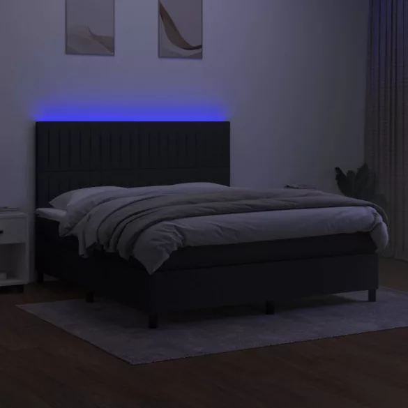 fekete szövet rugós és LED-es ágy matraccal 180 x 200 cm