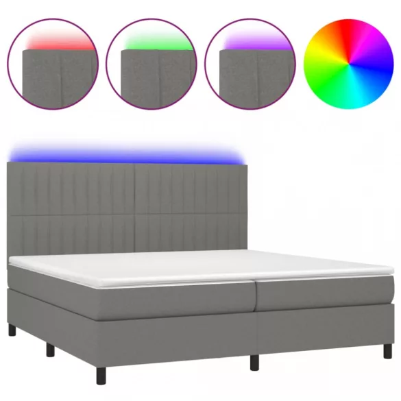 sötétszürke szövet rugós és LED-es ágy matraccal 200x200 cm