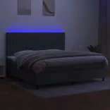 sötétszürke szövet rugós és LED-es ágy matraccal 200x200 cm