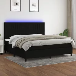 fekete szövet rugós és LED-es ágy matraccal 200x200 cm