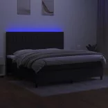 fekete szövet rugós és LED-es ágy matraccal 200x200 cm