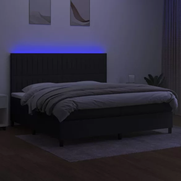 fekete szövet rugós és LED-es ágy matraccal 200x200 cm