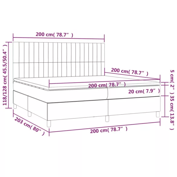 fekete szövet rugós és LED-es ágy matraccal 200x200 cm