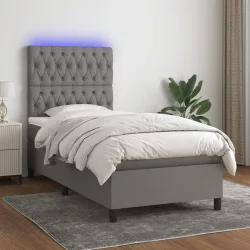   sötétszürke szövet rugós és LED-es ágy matraccal 80 x 200 cm