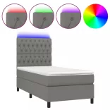 sötétszürke szövet rugós és LED-es ágy matraccal 80 x 200 cm