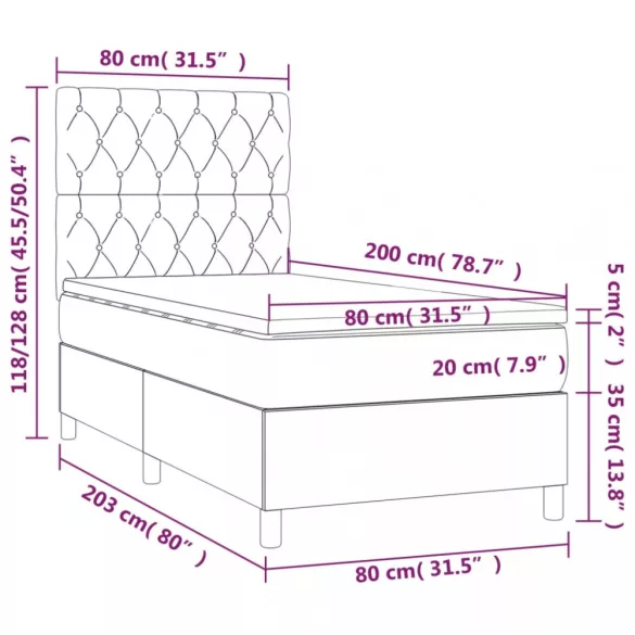 sötétszürke szövet rugós és LED-es ágy matraccal 80 x 200 cm