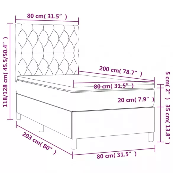 fekete szövet rugós és LED-es ágy matraccal 80 x 200 cm